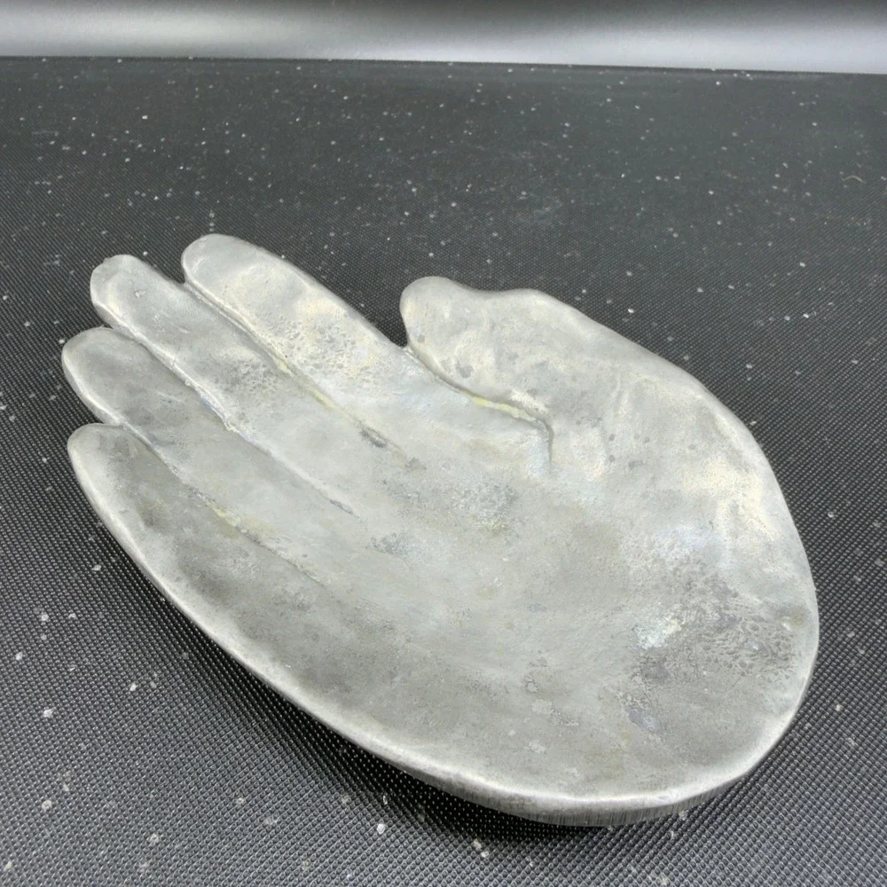 Patrick Meyer Pewter Art Hand Brutalist Modernist Jewelry Trinket Dish Catchall‎